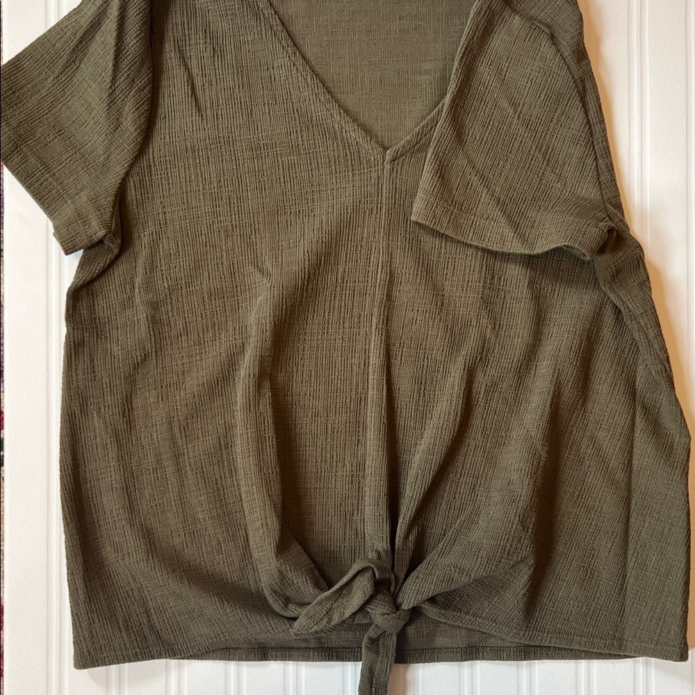 J. Crew Olive Tie-Front Short Sleeve Top
